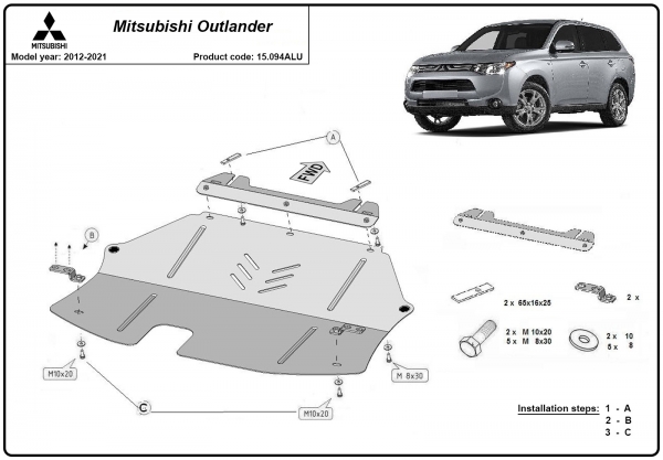 Scut motor din aluminiu Mitsubishi Outlander 3