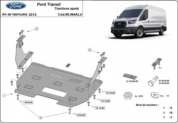 Scut motor din aluminiu Ford Transit  - Tracțiune spate 3